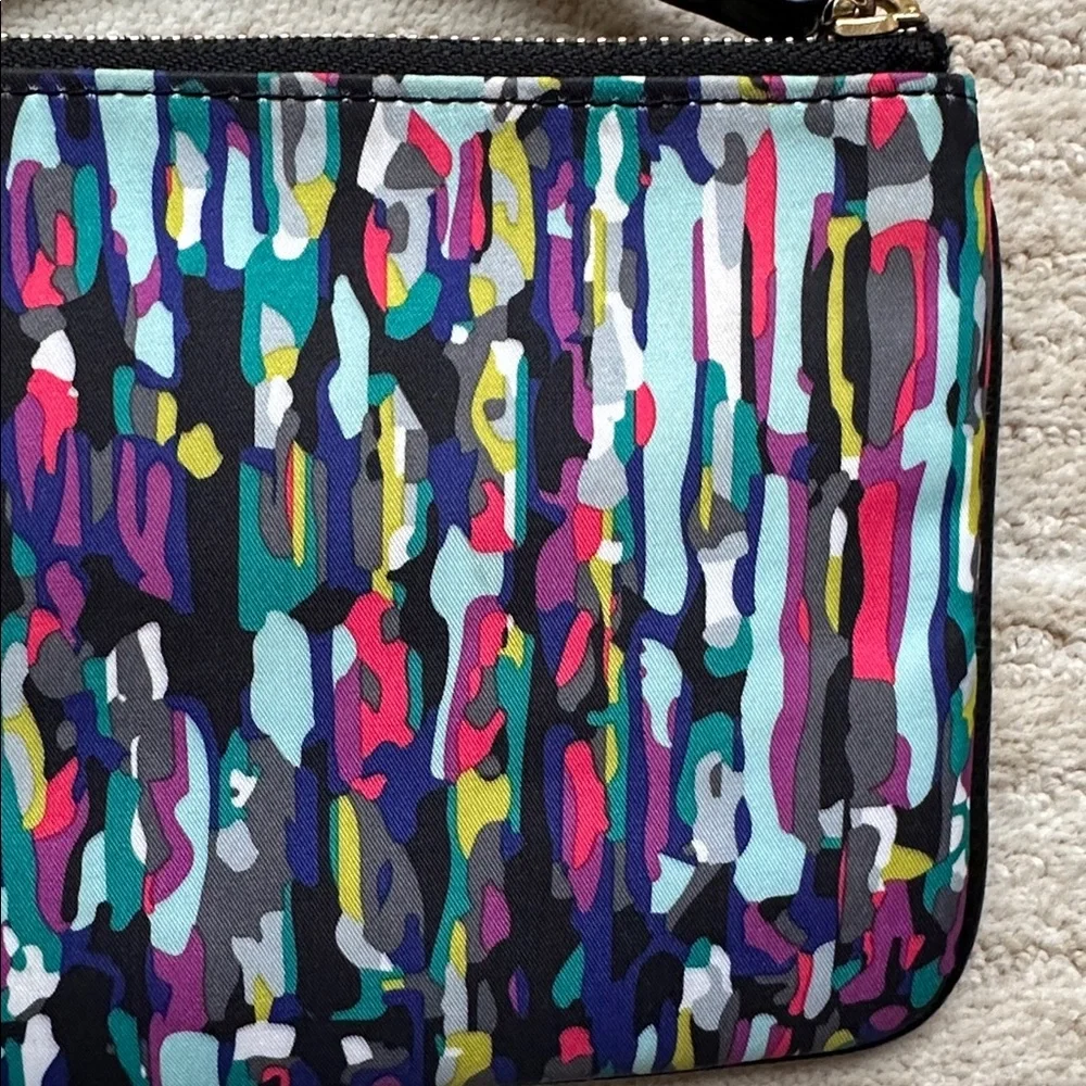 Vera Bradley Envelope Wristlet Watercolor Brushstrokes Black Leather Trim Clutch